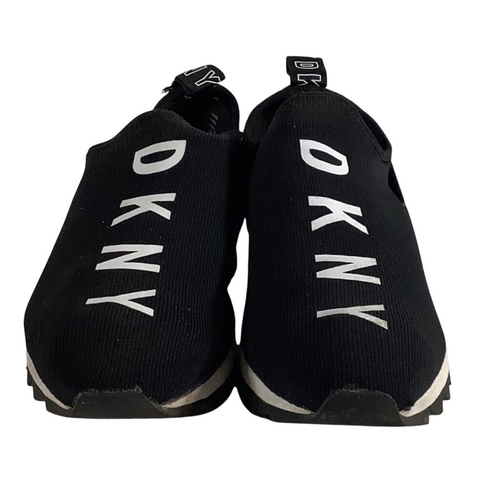 DKNY Womens Brayden Slip On Knit Sneakers Black White Logo K1966259 US 10M